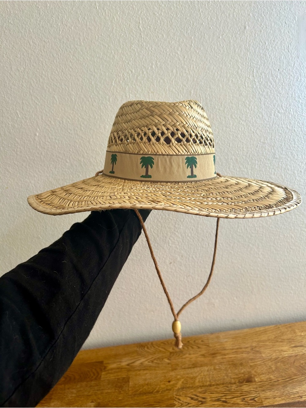 Wide Brim Straw Sun Hat Palm Tree Band Beach Boho One Size